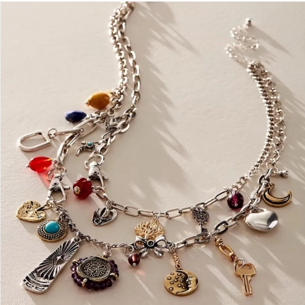 NWOT Free People Maxamillion World Traveler Charm Necklace Silver - Picture 1 of 10